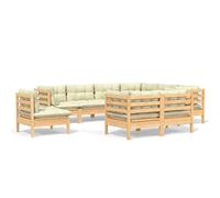 Owoxanthellate Ensemble de meubles de jardin en pin 63,5 x 63,5 x 62,5 cm, 9 pièces, modulaire, avec rembourrage crème, robuste et résistant aux intempéries, pour terrasse, balcon et jardin d'hiver