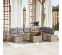 Owoxanthellate Ensemble de meubles de jardin lounge 9 pièces en rotin synthétique beige gris 77 kg - Canapé balcon, canapé de jardin modulaire pour terrasse, balcon, jardin