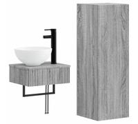 Owoxanthellate Ensemble de meubles de salle de bain 2 pièces Gris Sonoma | Montage mural peu encombrant pour la salle de bain avec portes flexibles à monter, matériau en bois et espace de rangement