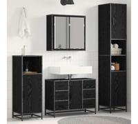 Owoxanthellate Ensemble de meubles de salle de bain 3 pièces - Aspect chêne noir - 80 x 33 x 60 cm - Support de travail en bois - Meuble sous-lavabo à monter avec armoire à miroir - Pour petites