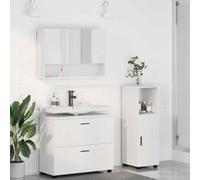 Owoxanthellate Ensemble de meubles de salle de bain 3 pièces en bois blanc 76,5 x 35 x 64 cm avec meuble sous lavabo et armoire à miroir - Design moderne et durabilité pour petites et grandes salles