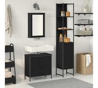 Owoxanthellate Ensemble de meubles de salle de bain 3 pièces en bois noir - Design moderne avec étagère, miroir plat - Lavabo - Programme complet pour petites salles de bains - Intérieur