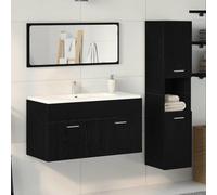 Owoxanthellate Ensemble de meubles de salle de bain 3 pièces - En chêne noir - 60 x 38,5 x 46 cm - Lavabo avec miroir et armoire de salle de bain - Programme complet pour petites et grandes salles de