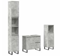 Owoxanthellate Ensemble de meubles de salle de bain 3 pièces gris béton - Ensemble de meubles de salle de bain en bois composé d'un meuble sous lavabo et de deux armoires de salle de bain pour