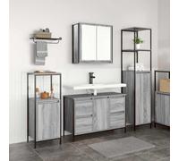 Owoxanthellate Ensemble de meubles de salle de bain, 3 pièces, gris, sonoma noir, 36 x 35 x 165 cm, en bois d'ingénierie, avec étagère et meuble sous-vasque, design moderne, peu encombrant, pour