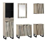 Owoxanthellate Ensemble de meubles de salle de bain 5 pièces en bois de manguier massif marron noyer 38 x 33 x 160 cm - Étagère moderne et système de tiroirs pour petites salles de bains et