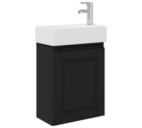 Owoxanthellate Ensemble de meubles de salle de bain avec lavabo et robinet en céramique - Noir - 45,5 x 22,5 x 84 cm - Lavabo peu encombrant pour WC d'invités et salle de bain