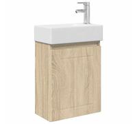 Owoxanthellate Ensemble de meubles de salle de bain avec lavabo et robinet, meuble sous lavabo de 45,5 cm, montage mural, lavabo en céramique et mitigeur, design moderne pour WC d'invités, chêne