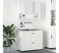 Owoxanthellate Ensemble de meubles de salle de bain - Blanc - 2 pièces - 76,5 x 35 x 64 cm - Avec armoire à miroir - En contreplaqué et métal - Design moderne pour petites salles de bains
