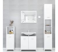 Owoxanthellate Ensemble de meubles de salle de bain, blanc, 4 pièces, en bois moderne, avec armoire haute de 183 cm, meuble de lavabo de 60 x 33 x 61 cm, miroir de 60 x 45 cm, pour petites et grandes