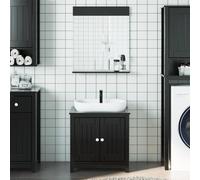 Owoxanthellate Ensemble de meubles de salle de bain en bois massif Montagne Noir 60 x 34 x 59 cm 2 pièces Meuble sous-vasque avec miroir mural Design durable pour petites et grandes salles de bains