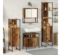 Owoxanthellate Ensemble de meubles de salle de bain en bois recyclé 4 pièces avec armoire à miroir, étagère et 6 portes, design mural moderne, peu encombrant pour les petites salles de bain