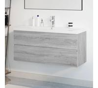 Owoxanthellate Ensemble de meubles de salle de bain, gris, sonoma - 100 x 38,5 x 45 cm - Avec lavabo en céramique - Montage mural moderne - Robinet d'eau chaude et froide - Pour petites salles de