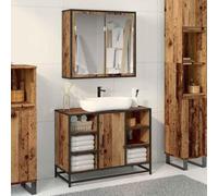 Owoxanthellate Ensemble de meubles de salle de bain - Montage mural - 80 x 33 x 60 cm - En bois recyclé - Avec miroir - Design moderne - Robuste et peu encombrant - Pour petites salles de bains et