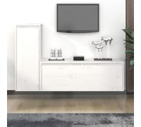 Owoxanthellate Ensemble de meubles TV bas - Blanc - 100 x 30 x 35 cm et 30 x 30 x 80 cm - En bois de pin massif - Montage mural - Design moderne et robuste - Pour salon, chambre à coucher et couloir