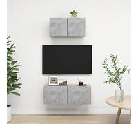 Owoxanthellate Ensemble de meubles TV bas, gris béton, 60 x 30 x 30 cm et 80 x 30 x 30 cm, en bois dérivé, montage mural, aspect moderne, espace de rangement pour salon, chambre à coucher, couloir