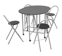 Owoxanthellate Ensemble de salle à manger, 5 pièces, en MDF et fer, noir, 110 x 80 x 79 cm, design moderne, peu encombrant, pliable, avec roulettes et 4 chaises pour petites cuisines, salles à manger