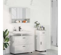 Owoxanthellate Ensemble de salle de bain 3 pièces en contreplaqué blanc brillant avec lavabo et miroir 76,5 x 35 x 64 cm pour petites salles de bain