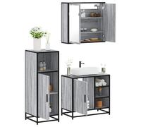 Owoxanthellate Ensemble de salle de bain 3 pièces gris : armoire à miroir, meuble sous lavabo, armoire de salle de bain, 65 x 20 x 60 cm, 60 kg, chêne Sonoma, verre métallique, pour petites salles de