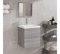 Owoxanthellate Ensemble meuble de salle de bain moderne, 41 x 38,5 x 45 cm, avec lavabo en céramique et miroir acrylique, kit complet, moderne, pour petites salles de bains et WC d'invités - Gris