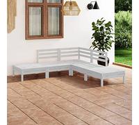 Owoxanthellate Ensemble salon de jardin 5 pièces en pin massif blanc 63,5 x 63,5 cm Modulable résistant aux intempéries avec canapé d'angle, tabourets, table pour terrasse, jardin, jardin d'hiver et