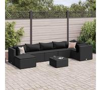 Owoxanthellate Ensemble salon de jardin 8 pièces - Noir - Banc d'angle en rotin synthétique - 63 x 63 cm - Résistant aux intempéries - Avec table en verre et tabouret - Design moderne pour terrasse