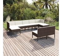 Owoxanthellate Ensemble salon de jardin 9 pièces en polyrotin marron avec banc d'angle de 69 cm de hauteur d'assise - Module résistant aux intempéries - Pour balcon, terrasse ou jardin d'hiver
