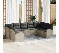Owoxanthellate Ensemble salon de jardin gris clair - 62 x 62 x 85 cm - 9 places - En rotin synthétique - Résistant aux intempéries - Modulaire - Pour terrasse, balcon et jardin d'hiver