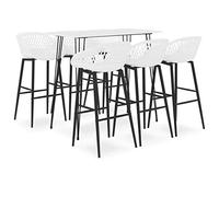 Owoxanthellate Ensemble table de bar 7 pièces - Table haute avec 6 tabourets en métal et MDF - Blanc - 120 x 60 cm - Pour cuisine, salle à manger, jardin, balcon et restaurant