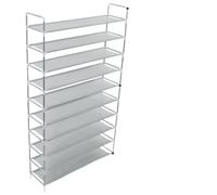 Owoxanthellate Étagère à chaussures 10 étagères 100 x 29,5 x 170 cm en métal + tissu non tissé argenté design moderne robuste et durable pour couloir, chambre à coucher