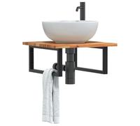 Owoxanthellate Étagère de lavabo 50 x 50 cm - Montage mural en bois d'acacia et acier - Design moderne - Charge maximale : 100 kg - Peu encombrante - Pour salle de bain, invités, WC et petites pièces