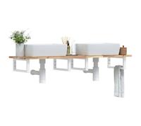 Owoxanthellate Étagère de lavabo en bois d'acacia - 160 x 40 cm - Montage mural - Cadre en acier blanc - Design moderne - Charge maximale : 100 kg - Pour salle de bain, invités, WC