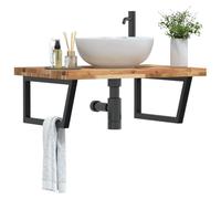 Owoxanthellate Étagère de lavabo murale - 100 x 60 x 4 cm - Bois d'acacia et acier noir - Charge maximale : 100 kg - Meuble de salle de bain moderne avec forme trapézoïdale - Pour porte-serviettes