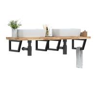 Owoxanthellate Étagère de lavabo murale 140 x 50 cm en bois d'acacia et acier noir - Meuble de salle de bain moderne avec supports trapézoïdaux - Étagère peu encombrante pour salle de bain, invités