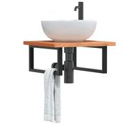 Owoxanthellate Étagère de lavabo murale 50 x 50 x 2,5 cm en bois de hêtre massif acier noir design moderne robuste et durable pour salle de bain invités WC