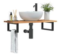 Owoxanthellate Étagère de lavabo murale 60 x 40 cm en bois d'acacia et acier noir Meuble de salle de bain moderne peu encombrant pour petites salles de bain WC d'invités