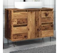 Owoxanthellate Étagère de salle de bain en bois recyclé 80 x 33 x 60 cm, 4 tiroirs, compartiment ouvert, pieds en fer, design industriel, marron