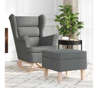 Owoxanthellate Fauteuil à bascule avec repose-pieds - Gris foncé - 74 x 90 x 102 cm - Polyester et bois d'hévéa - Design moderne - Robuste et durable - Pour salon, chambre, bureau