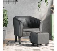 Owoxanthellate Fauteuil club gris avec repose-pieds - 70 x 56 x 68 cm - En cuir synthétique - Design moderne - Construction robuste en bois de pin - Chaise TV confortable pour salon, chambre à coucher