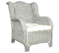 Owoxanthellate Fauteuil en rotin avec coussin blanc crème 86 5 x 66 x 89 cm - Canapé de lecture moderne en rotin naturel et lin - Pour salon, chambre à coucher, balcon - Gris