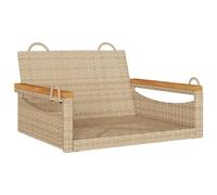 Owoxanthellate Fauteuil suspendu beige 63 x 62 x 40 cm en polyrotin résistant aux UV avec structure en bois d'acacia et cadre en acier, portable pour balcon, jardin, terrasse