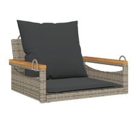 Owoxanthellate Fauteuil suspendu gris 63 x 62 x 40 cm en polyrotin avec cadre en bois d'acacia résistant aux UV avec coussin Design moderne pour balcon, jardin, terrasse