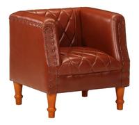 Owoxanthellate Fauteuil vintage en cuir véritable marron en cuir de chèvre et bois massif de manguier - Fauteuil club rétro rembourré pour salon et bureau - 60 x 57 x 64 cm