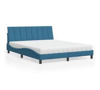 Owoxanthellate Hanko - Cadre de lit bleu - 160 x 200 cm - Avec housse en velours et matelas en mousse de 17 cm - H2/H3 - Design moderne ondulé - Pour chambre à coucher, chambre d'amis