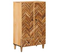 Owoxanthellate Highboard Meuble d'appoint en bois de manguier massif - Marron - 60 x 33,5 x 100 cm - Armoire de salon avec portes et tiroir - Commode rustique pour médias et décoration