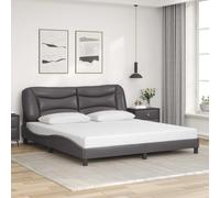 Owoxanthellate Hvar Cadre de lit gris 180 x 200 cm en cuir synthétique avec tête de lit, design moderne, sommier à lattes en métal robuste et bois, compatible avec matelas à partir de 15 cm à partir