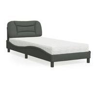 Owoxanthellate Hvar Lit capitonné avec matelas 90 x 190 cm, gris foncé, tête de lit, forme ondulée, confort de sommeil, H2/H3, pour chambre d'adolescent, chambre d'amis ou petite chambre à coucher