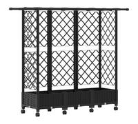 Owoxanthellate Jardinière surélevée avec treillis et toit - Noir - 164 x 40 x 127 cm - En polypropylène - Avec roulettes et drainage - Pour plantes grimpantes, herbes, fleurs, balcon, terrasse