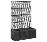 Owoxanthellate Jardinière surélevée en polyrotin - Noir - 83 x 30 x 130 cm - Avec 3 pots de fleurs amovibles - Éléments modernes pour balcon, terrasse et jardin