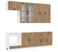 Owoxanthellate Kalmar Coin de cuisine 8 pièces - Cuisine encastrable en bois de chêne artisanal - Ensemble de meubles de cuisine modernes avec meuble bas de cuisine et étagère murale pour espace de